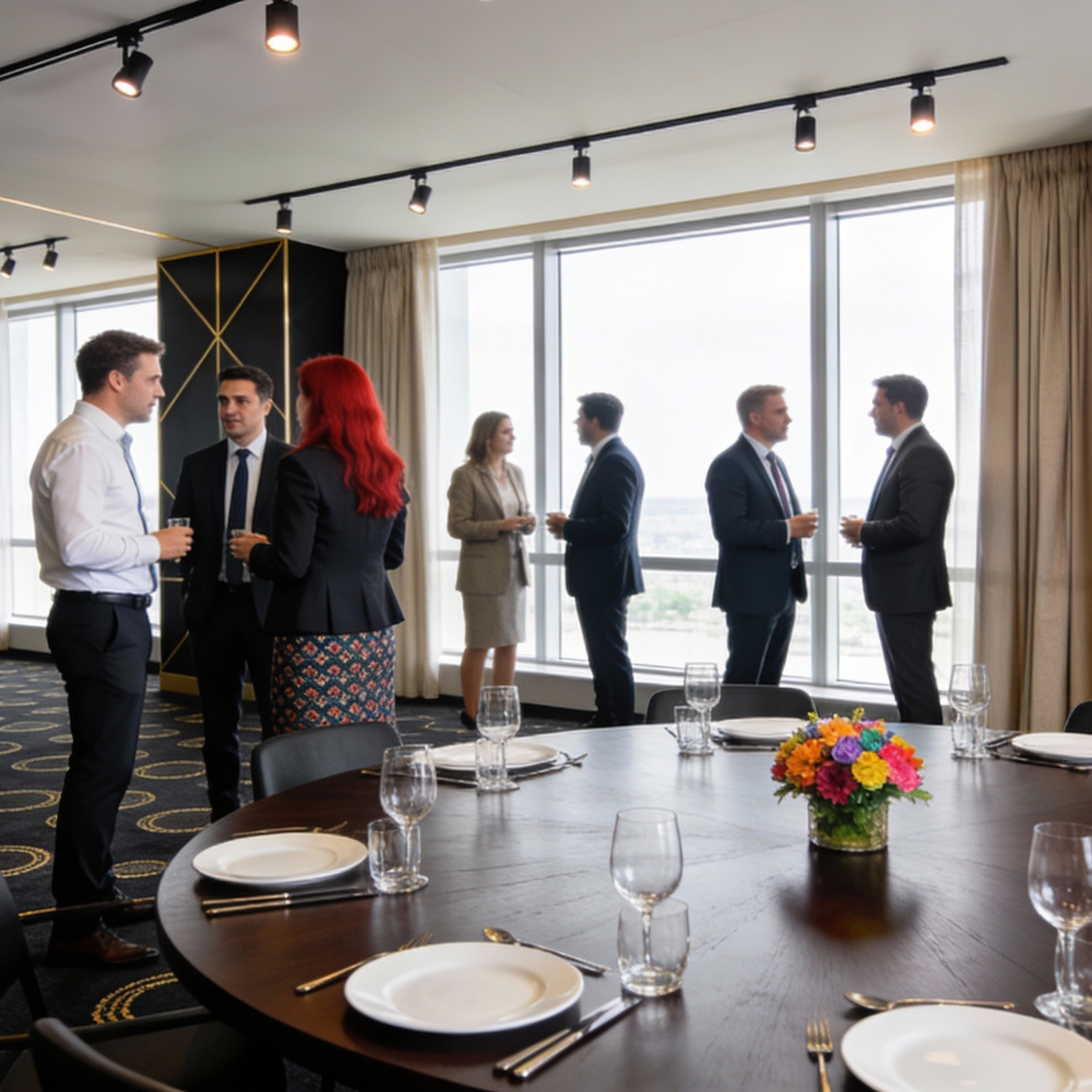 A curated executive dinner room