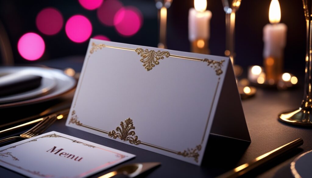 A blank elegant restaurant menu at a set fine-dining place setting